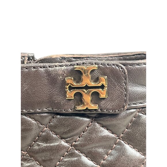 Tory Burch Leila Brown Quilted Leather Stacked Wedge Heel Bootie Sz 6.5M - Picture 7 of 10